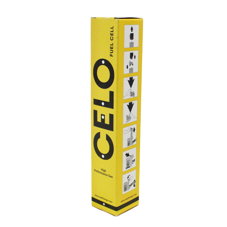 Cartucho de gas CELO FOX en embalaje amarillo