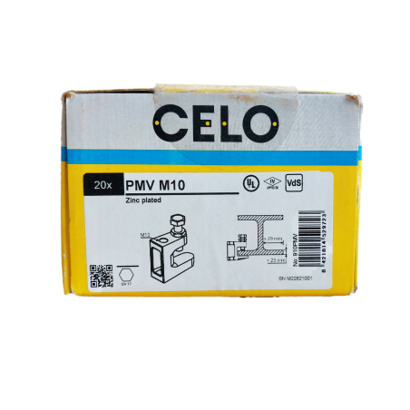 Foto del embalaje: caja con 20 unidades PMV M10, galvanizadas, vista frontal con etiqueta