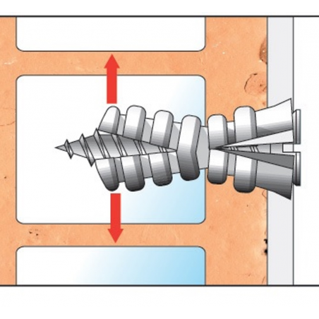 Expansión del taco de plástico con tirafondo TTIR/ TTOR en material hueco