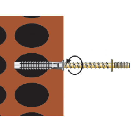 Instalación del tornillo tirafondo TF con manguito en ladrillo