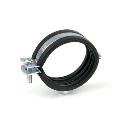 Abrazadera rápida M8 con revestimiento de goma para fijación segura de tubos en sistemas de fontanería y climatización