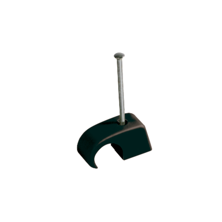 Grapa plástica negra con clavo para sujetar tubos eléctricos y organizar instalaciones