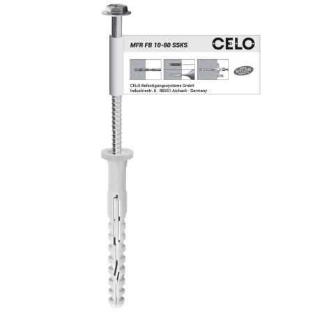 Taco multifuncional MFR FB SSKS con tornillo y detalle técnico para fijación en premarcos